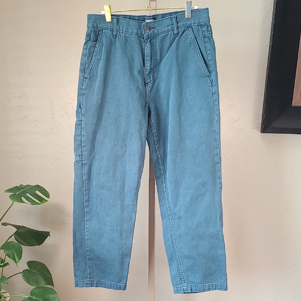 Obey Teal Green Women Carpenter Cargo‎ Jeans 100% Cotton Size 30